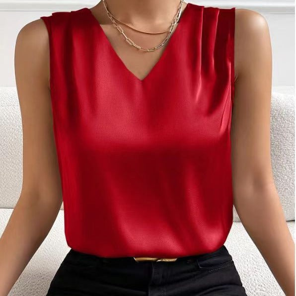 Camiseta de tirantes de satén para mujer, chaleco de oficina, parte inferior