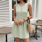 Pastoral Fresh Solid Color Sleeveless Waist Doll Short Dress HUNDRED