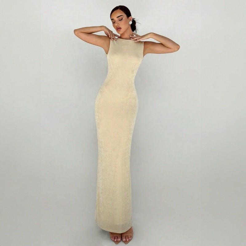 Women Clothing Summer Maxi Dress Elegance Sleeveless Slim Fit Backless Split Dress WensDiva