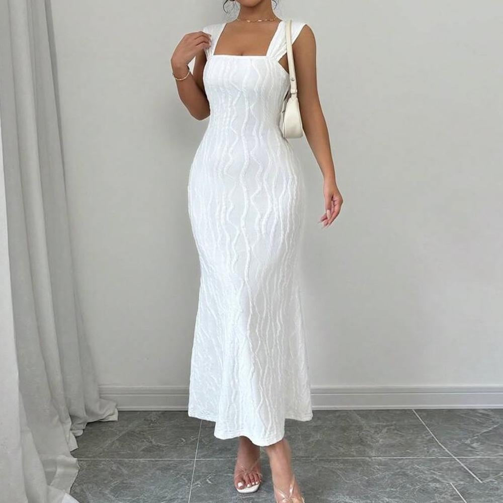 Striped Sexy Square Collar Sling Backless Maxi Dress Nazada