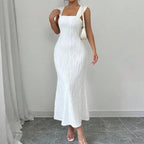 Striped Sexy Square Collar Sling Backless Maxi Dress Nazada
