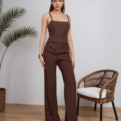 Women Clothing Spring Summer Women Elegant Sleeveless Wide Leg Pants Two Piece Set Rogan