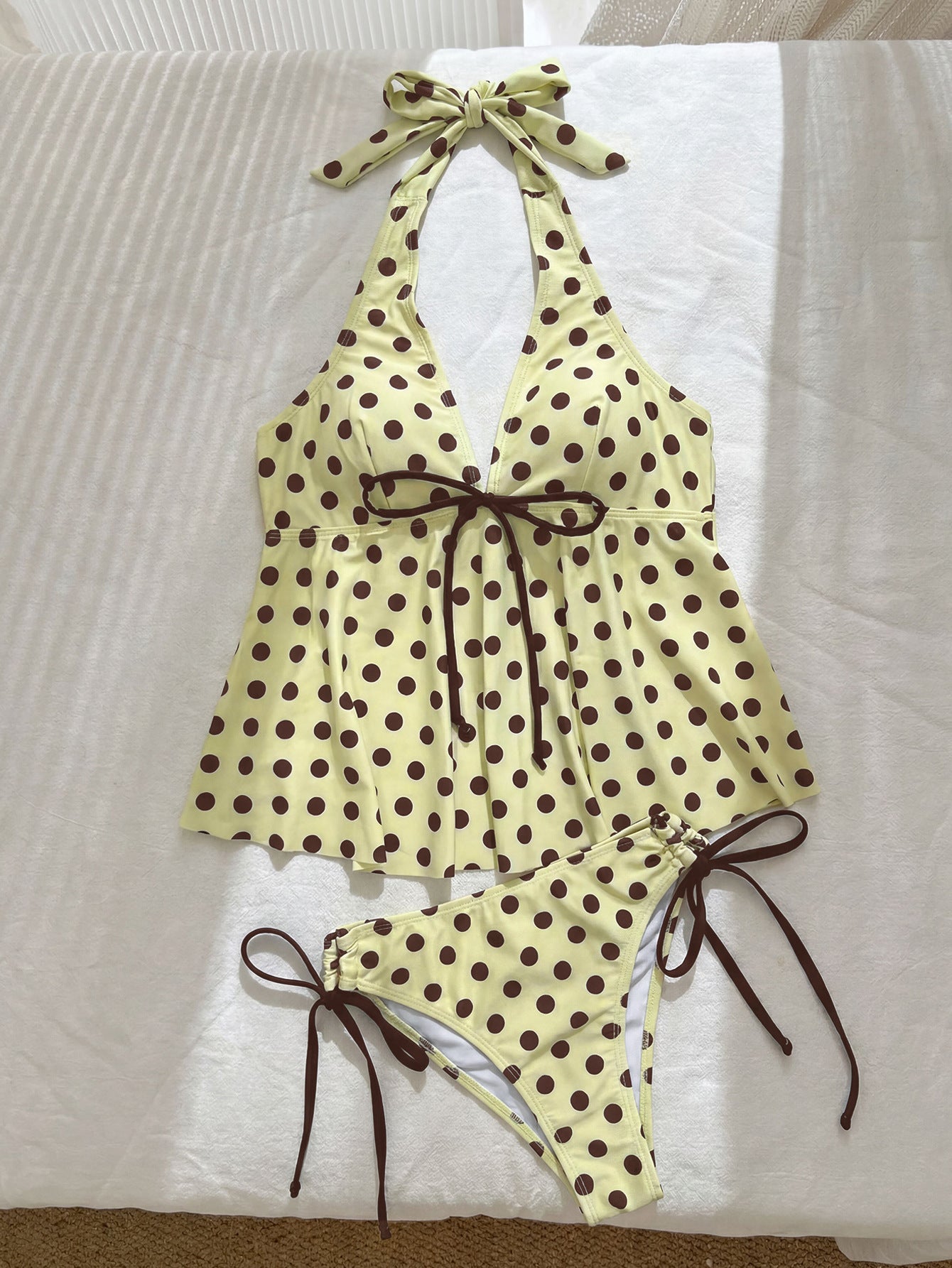 Halter Strap Tankini Printed Split Bikini Lace up Backless Design Swimsuit WithWind