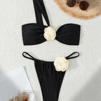 Bikini Beach Swimsuit Three Dimensional Floral White One Shoulder Women Split Sexy Swimsuit Chimie