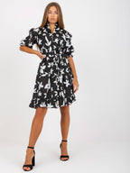 Summer Belt Tight Waist Shirt Bubble Sleeve Printed Dress DREAMCHIN