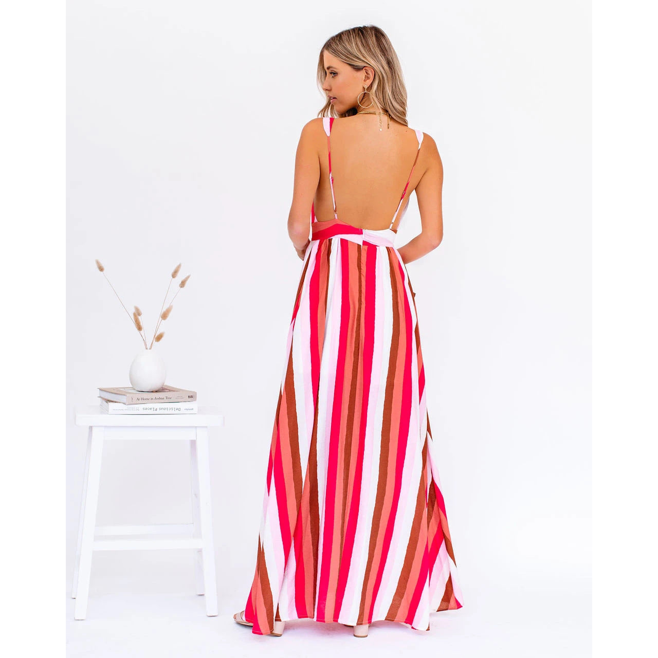 Sexy Strap Deep V Plunge Striped Casual Dress Home Loose Lace up Large Swing Oyrina