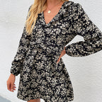 Autumn Winter Sexy Casual Women Dress V-neck Floral Dress Swintager