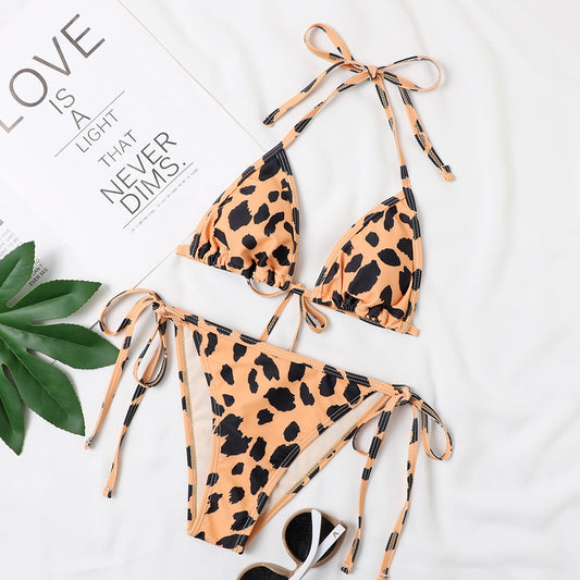 Traje de baño de bikini para mujer con estampado de leopardo, traje de baño individual exterior, traje de baño de bikini