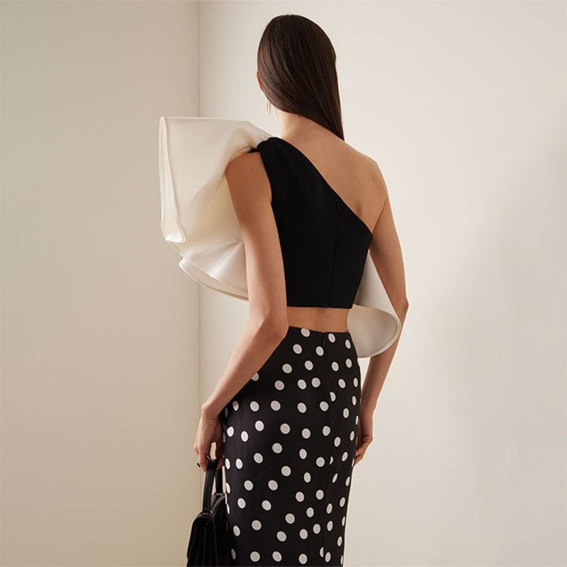 Traje de baño sencillo de interés especial con abertura para mujer, falda de lunares, bikini de cintura alta
