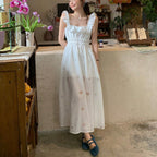 Korean Light Luxury Slim Fit Sweet Design White Dress Waist Slimming Elegant Ruffled Cami Dress EverBillion