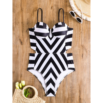 Traje de baño bikini con estampado geométrico abstracto y soporte de acero, traje de baño push up