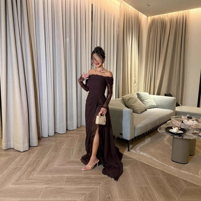 Spring Summer Women Clothing Tube Top Stitching Lace Long Sleeve Big Hem Elegance Retro Dress