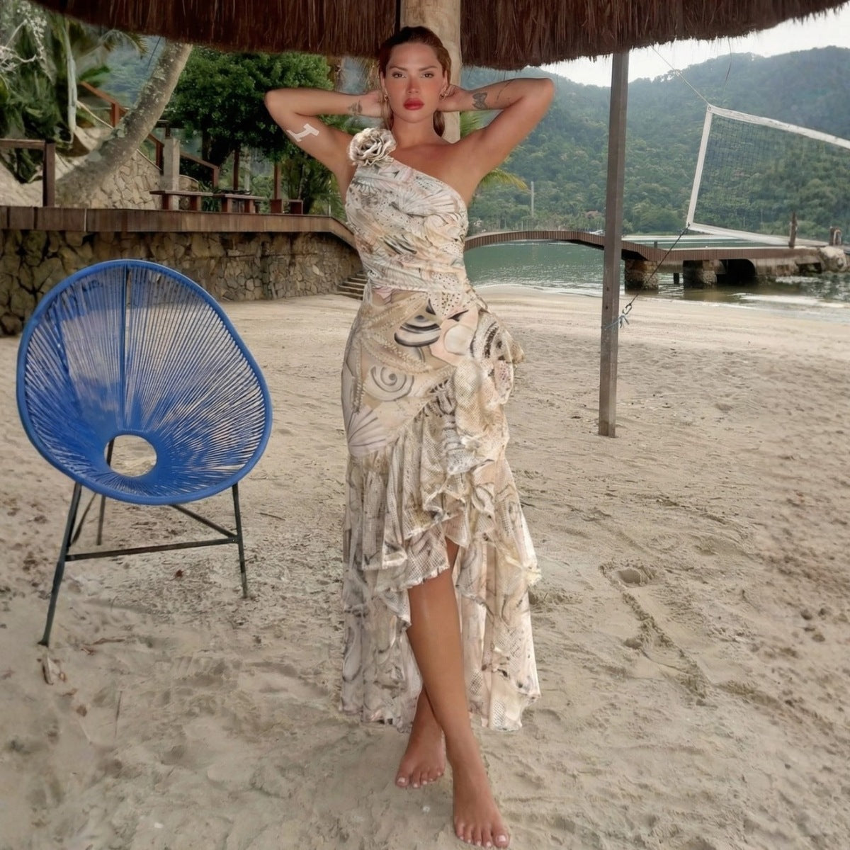 Swimsuit One Shoulder Alluring Vacation Swimsuit Set For Women Wrap Skirt ShineRealm