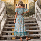 Arrival Summer Floral Blue off-Neck French Retro Dress HUNDRED