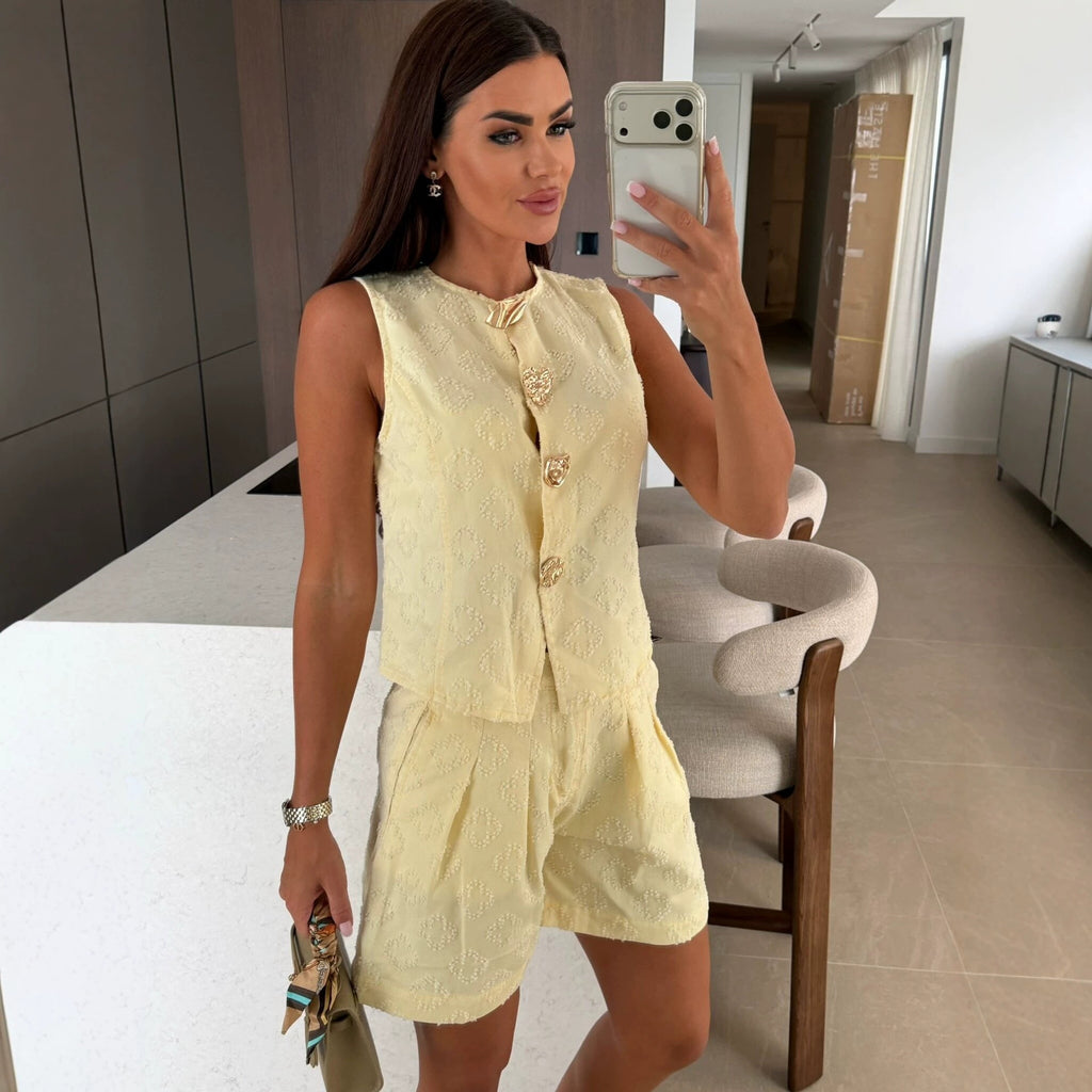 Summer Loose Sleeveless Denim Shorts Set Casual High Waist Two Piece Set YooYoung