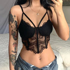 Women Clothing Boning Corset Lace Sexy Rhombus Hem Street Sexy Camisole Heling