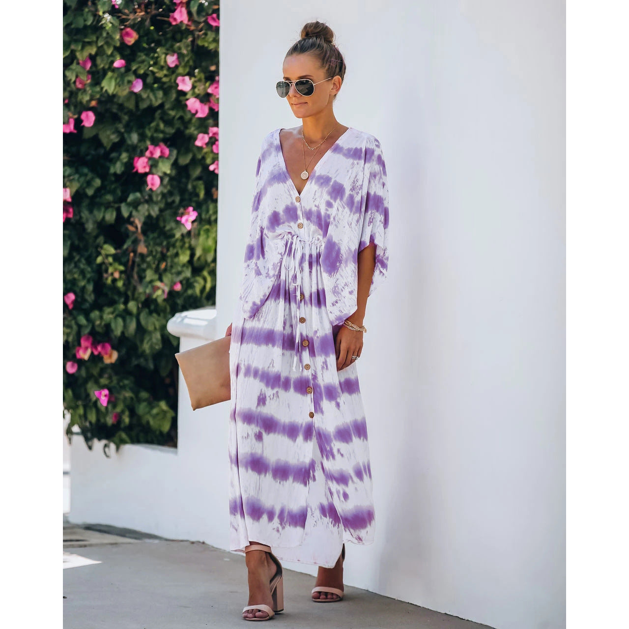 Spring Summer Lace Tie Dye Loose Dress Home Casual Dress Oyrina