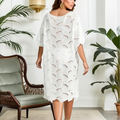 Summer Holiday Dress Sexy off-Neck Hollow Out Cutout-out Knitted Swimsuit Sun Protection Blouse for Women Crochet hook Crochet hook Crochet hook