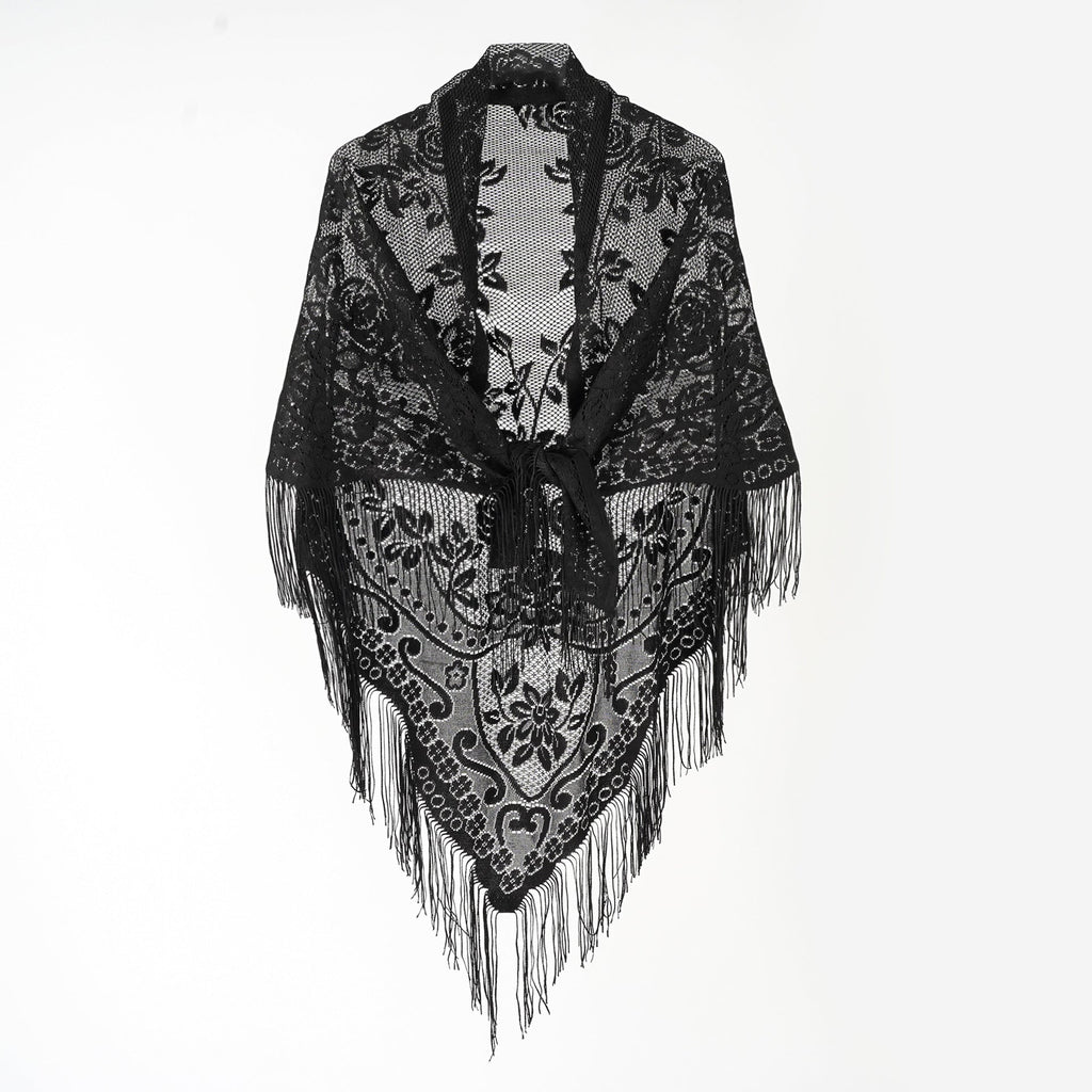 Nylon Hollow Out Cutout Breathable Tassel Triangle Shawl Women Scarf SallyCover
