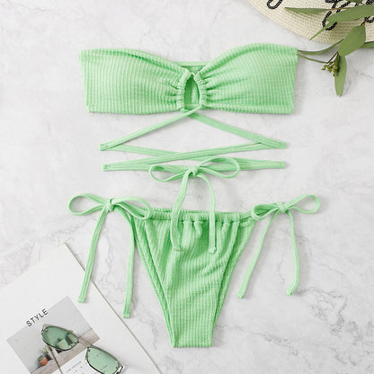 Swimwear Solid Color Backless Sexy Swimsuit Hollowed out High Waist Bikini