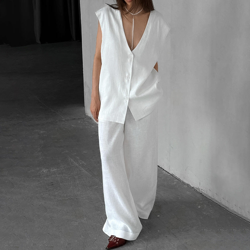 Conjunto de pijama de primavera sin mangas y holgado con chaleco y pantalones, ropa de casa informal y cómoda para mujer
