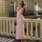 Summer Women Clothing Sexy V neck Backless Slim Fit Pleated Vest Type Double Layer Dress LAGERFELD
