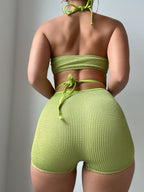Solid Color Halter Sexy Split Swimsuit CSC