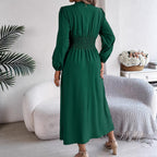 Women Clothing Spring Summer Solid Color V neck Long Sleeve Sexy Slit Dress BAGIISA