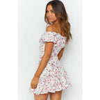 Spring Summer Small Floral Sexy off Shoulder Collar Dress Home Floral Oyrina
