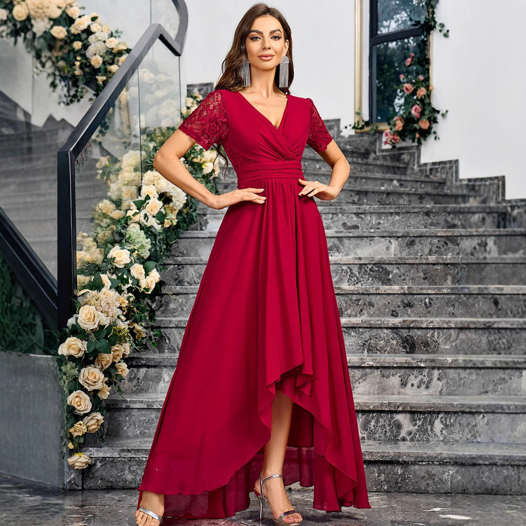 V neck Solid Color Summer Elegance Slim Fit Maxi Dress Long Cocktail Dress Inly