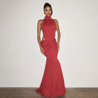Halter Pleated Slim Fit Maxi Dress High Neck Sexy Backless Cocktail Dress FDxojjc