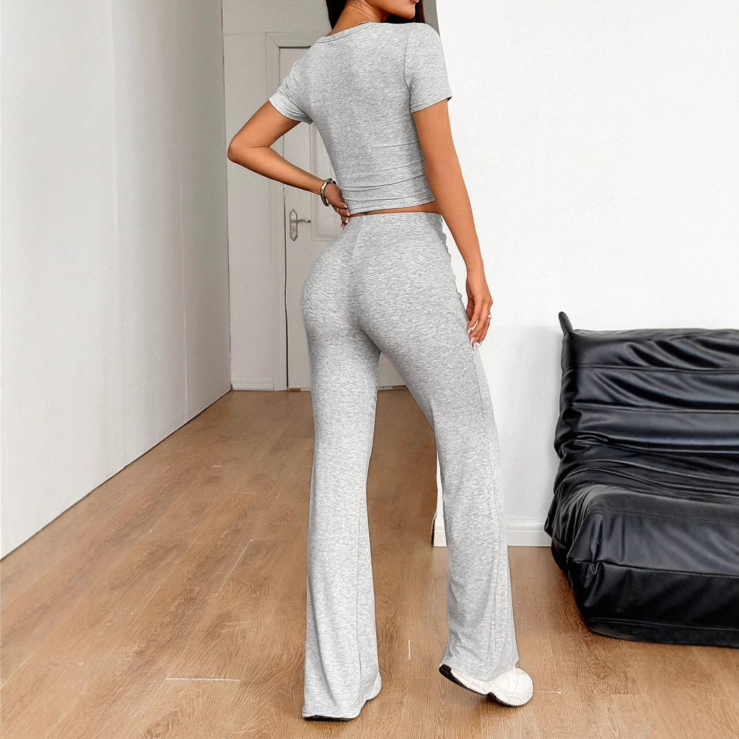 Women Clothing Spring Summer Sports Slim Fit Short Sleeved Women Pants Set Zoyun