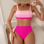 Traje de baño para mujer, bikini de cintura alta con tirantes y colores a juego.