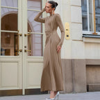 Vestido francés de otoño, vestido largo para mujer, vestido de noche con cintura texturizada y adelgazante.