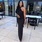 Women Clothing Three Dimensional Floral Sexy Halter Backless Split Dress