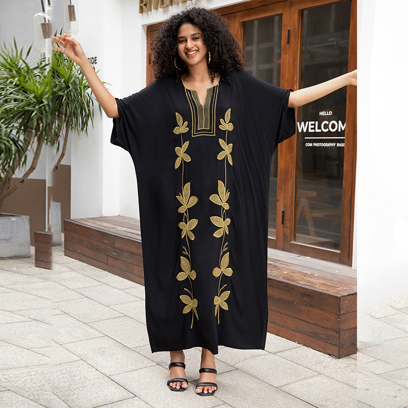 Vestido largo suelto de rayón bordado para vacaciones, chaqueta larga, vestido de playa, pareo de playa