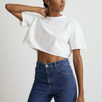 Sexy Short Sleeved T shirt Women Summer Pure Cotton Solid Color Short Cropped round Neck Sports Top JilSung