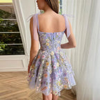 Women Three Dimensional Floral Embroidered Sheath Sexy Cami Dress Organza SCC