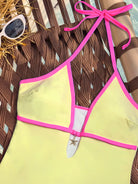 One Piece Bikini Contrast Color Halter Lace up Chest Hollow Out Cutout out Small Embellished Sexy Bikini Women WithWind