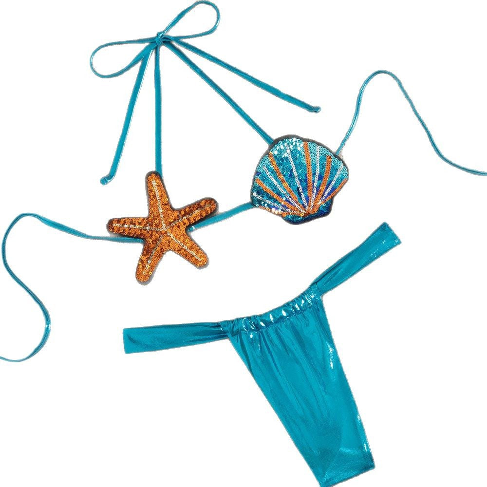 Traje de baño sexy dividido para mujer, conjunto avanzado de bikini con estrellas de mar y conchas