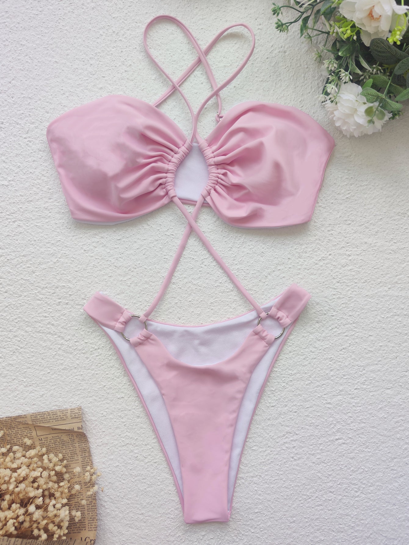 Maillot de bain une pièce uni, bikini, noué, pour femme