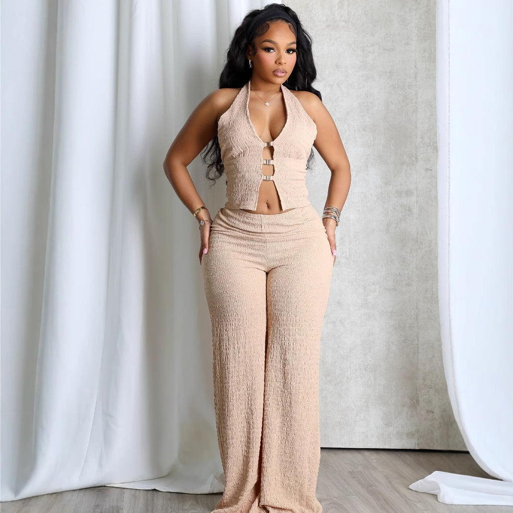 Summer Halter Sleeveless Backless V neck Tube Top Breasted Sexy Two Piece Sets Splendor