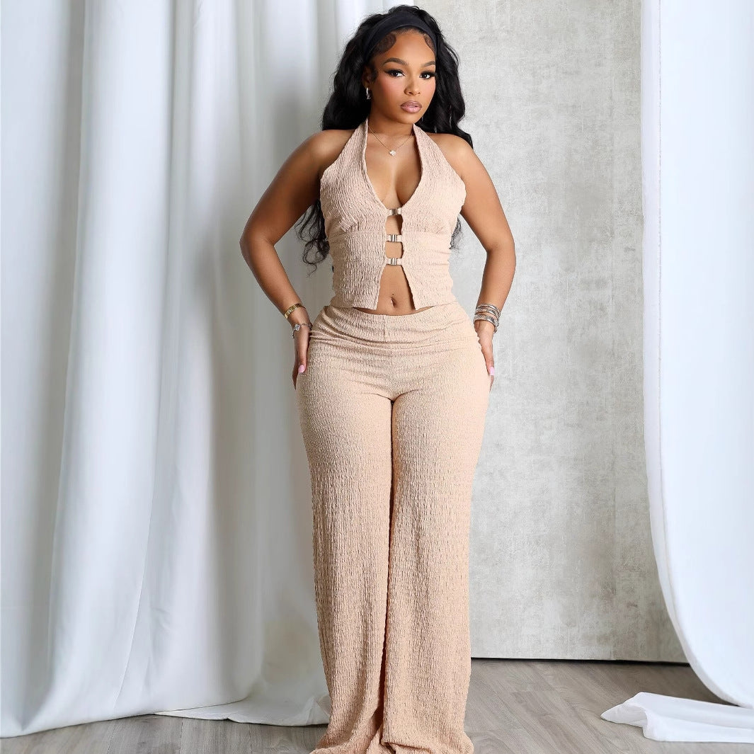 Summer Halter Sleeveless Backless V neck Tube Top Breasted Sexy Two Piece Sets Splendor