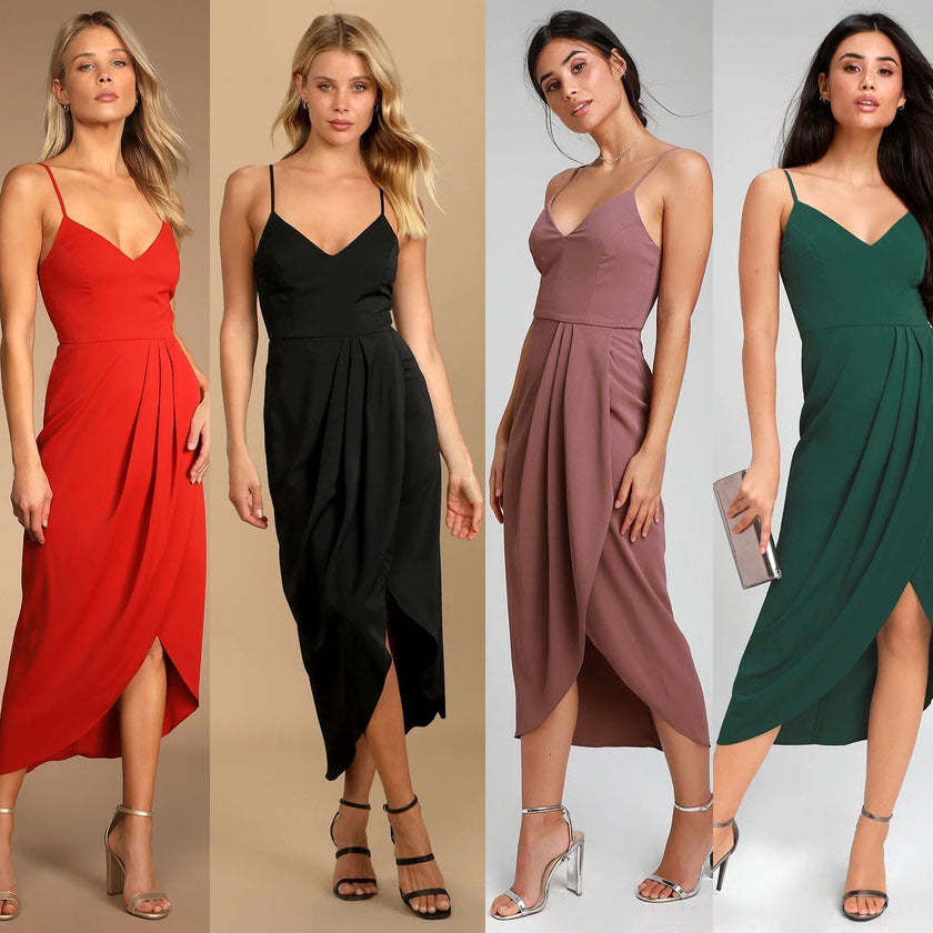 Spring Summer Women Clothing New Fashion Solid Color Strap Dress for Women DreamFashion