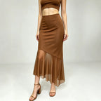 Summer Women Clothing Mesh Stitching Irregular Asymmetric Skirt Slimming Hip Skirt George