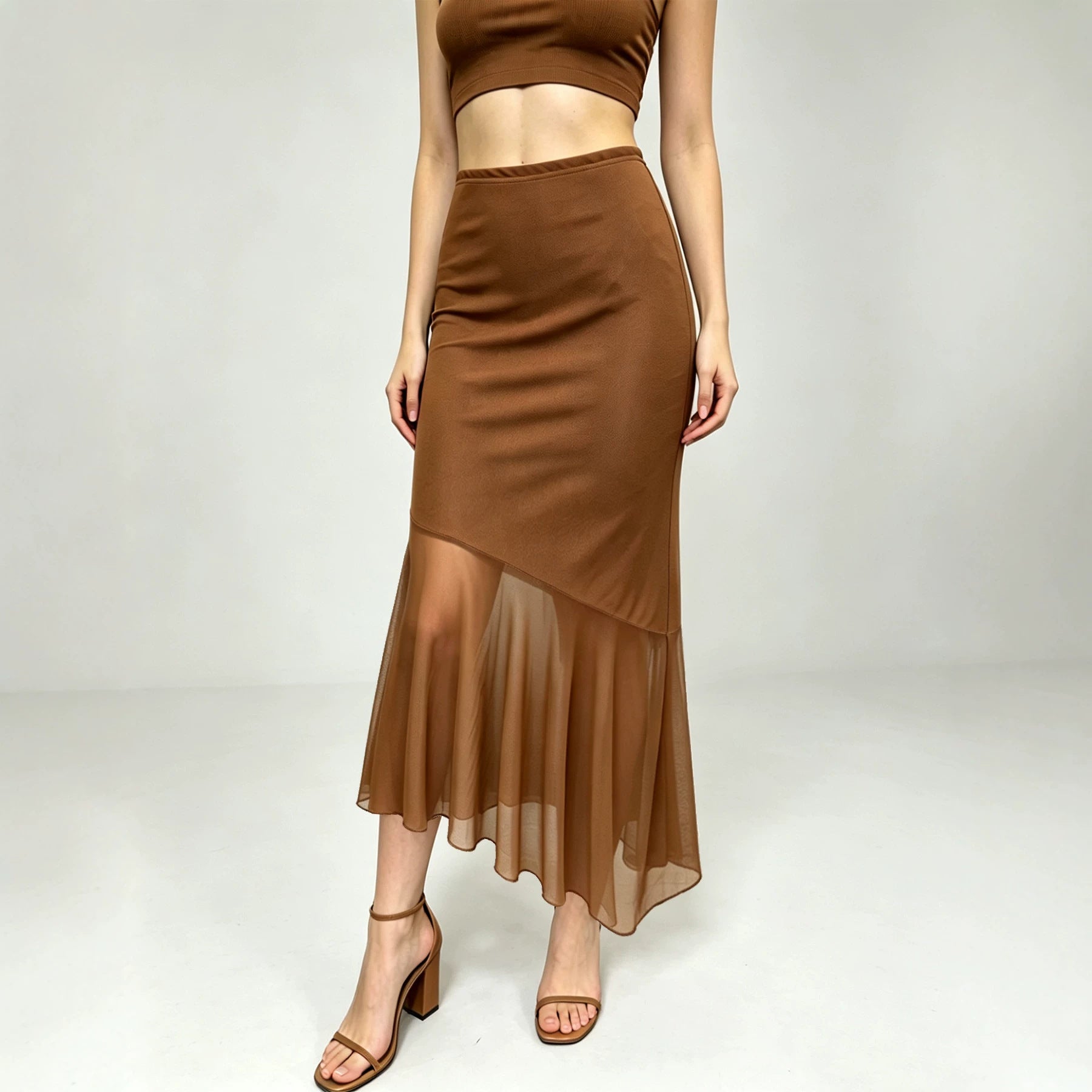 Summer Women Clothing Mesh Stitching Irregular Asymmetric Skirt Slimming Hip Skirt George