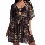 Bikini Three Piece Set Printed Mesh Swimsuit Women Short Sleeve Sunscreen Swimwear Peaches