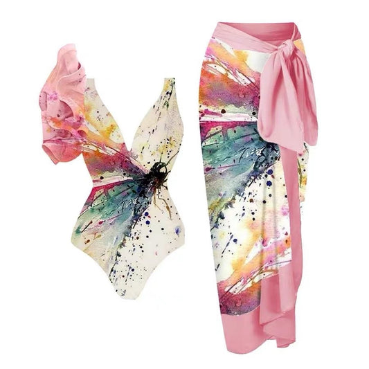 Traje de baño de una pieza con estampado para mujer, estilo europeo, estilo retro francés, para adelgazar el vientre.