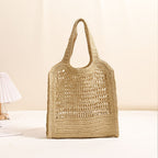 Summer Straw Woven Bag With Lace Up Pattern Suitable For Women Beach Vacation Beach Bag