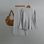 Women Autumn Winter Side Slit Fastener Decoration Sweater Skirt Two Piece Sets